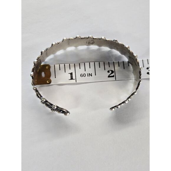 Vintage Mexico Sterling Silver Beaded Filigree Cuff Bangle Bracelet - Picture 7 of 8